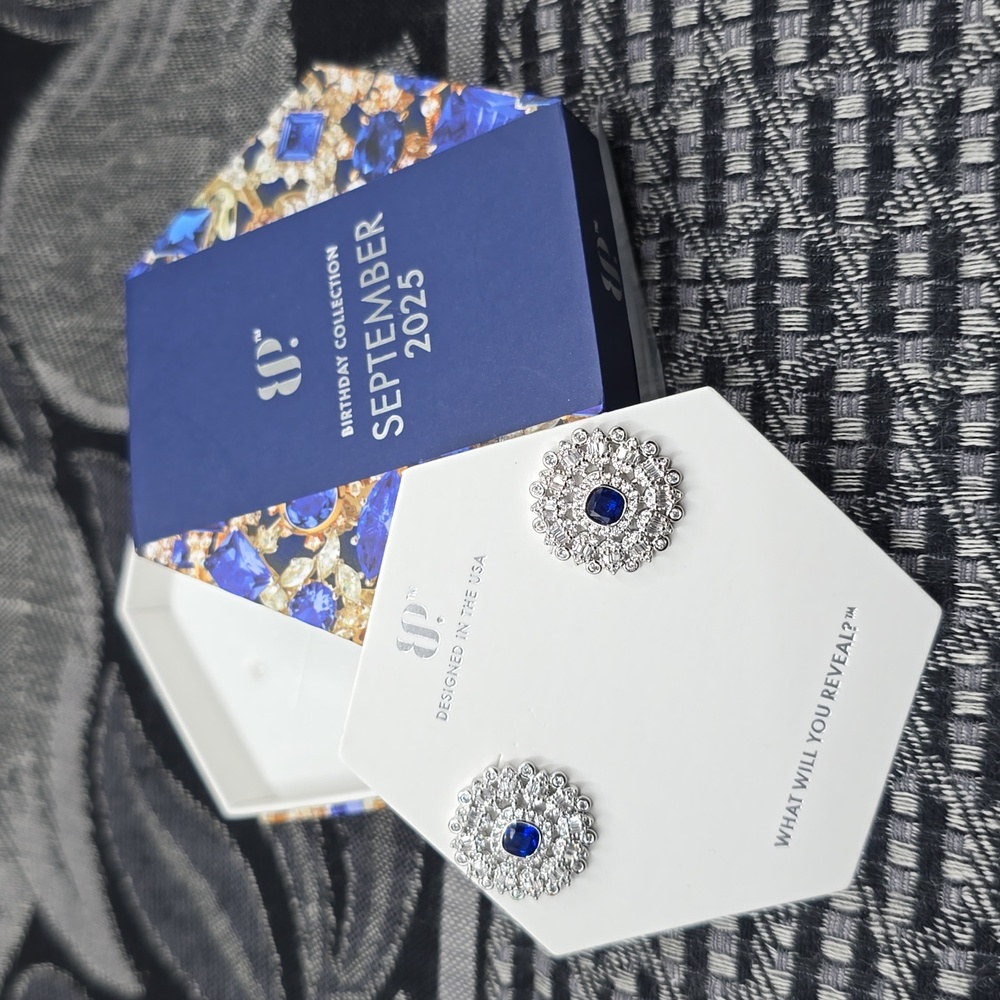 Bomb Party Earrings Birthday Collection 2025 Sapphire Rhodium What The Moon Gave